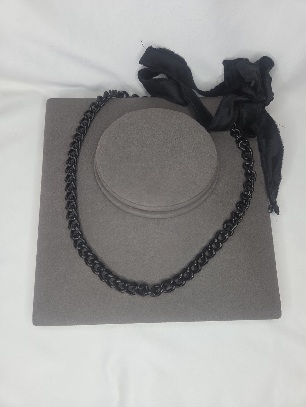 Dominique Cohen Black Curb Chain Necklace with Ribbon Tie